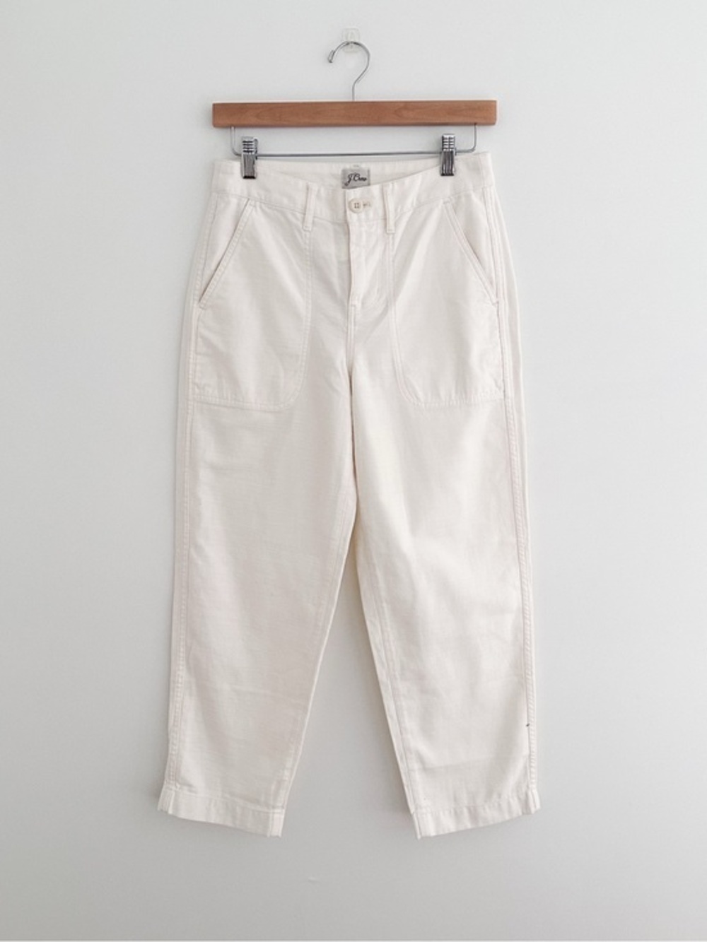 NWT J.Crew Cotton Pant Natural Cream Relaxed Tapered Patch Pockets Size 2 Petite